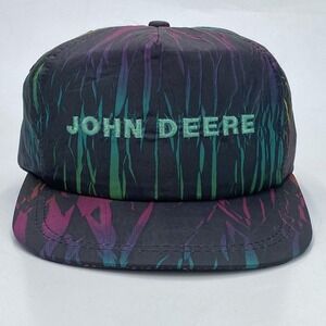 Vintage K-Products John Deere Black Snapback Hat‎ Nylon Rainbow Streaks